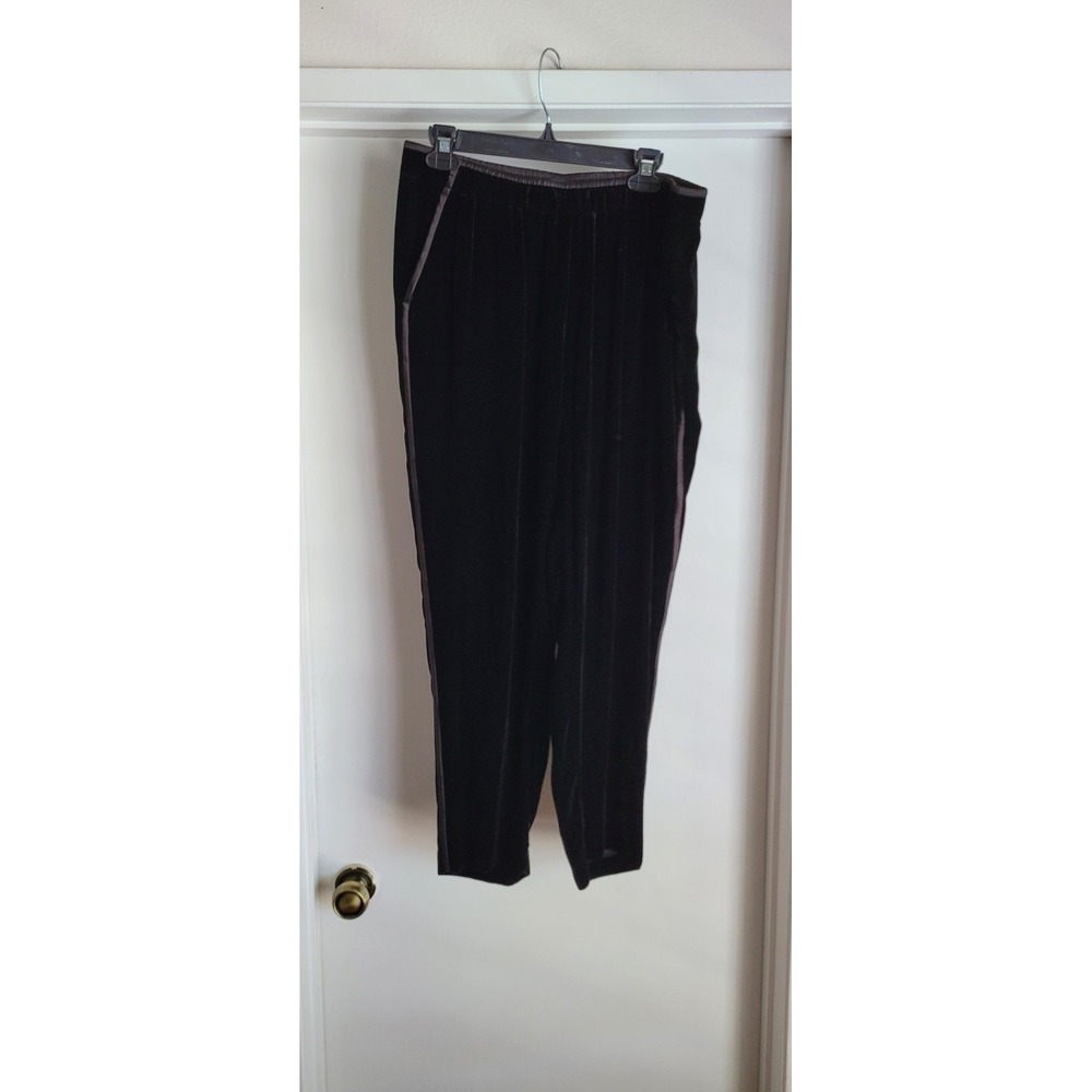 Lafayette 148 Pants Women L Black Silk Rayon Velvet Solid Trousers Slacks Sz 12